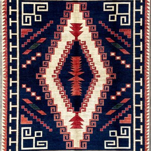 Alfombra moderna azul marino de 8 x 10 pies - Alfombra abstracta de lana teñida con vegetales y anudada a mano afgana - Alfombras para sala de estar - Alfombras para dormitorio - Alfombra de área -