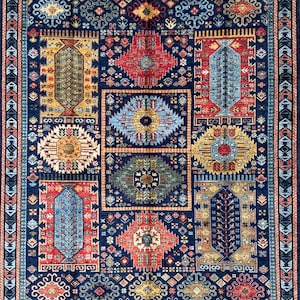 Alfombra oriental azul marino de 8 x 10 pies - Alfombra bohemia de lana teñida a mano con teñido vegetal afgano - Alfombras para dormitorio - Alfombras para sala de estar - Alfombra bohemia.