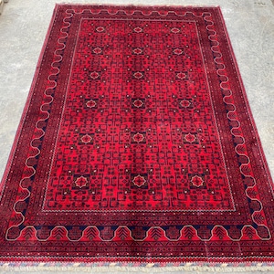 7x10 ft Afghan Bukhara rug, Turkmen Handmade Wool rug, Khal Muhammadi Khamyab rugs, Tribal rug, Bedroom Rug- Living room Carpet, 199x290 cm
