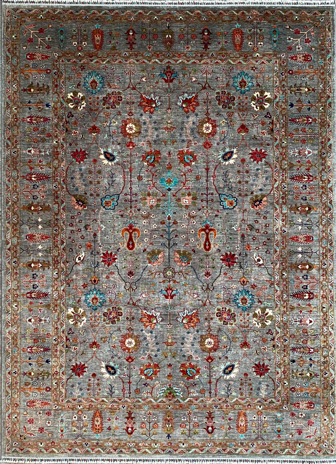 Waziri Rug 9x12 Grey Waziri Oriental Area Rug - Afghan Hand Knotted Handspun Wool ...