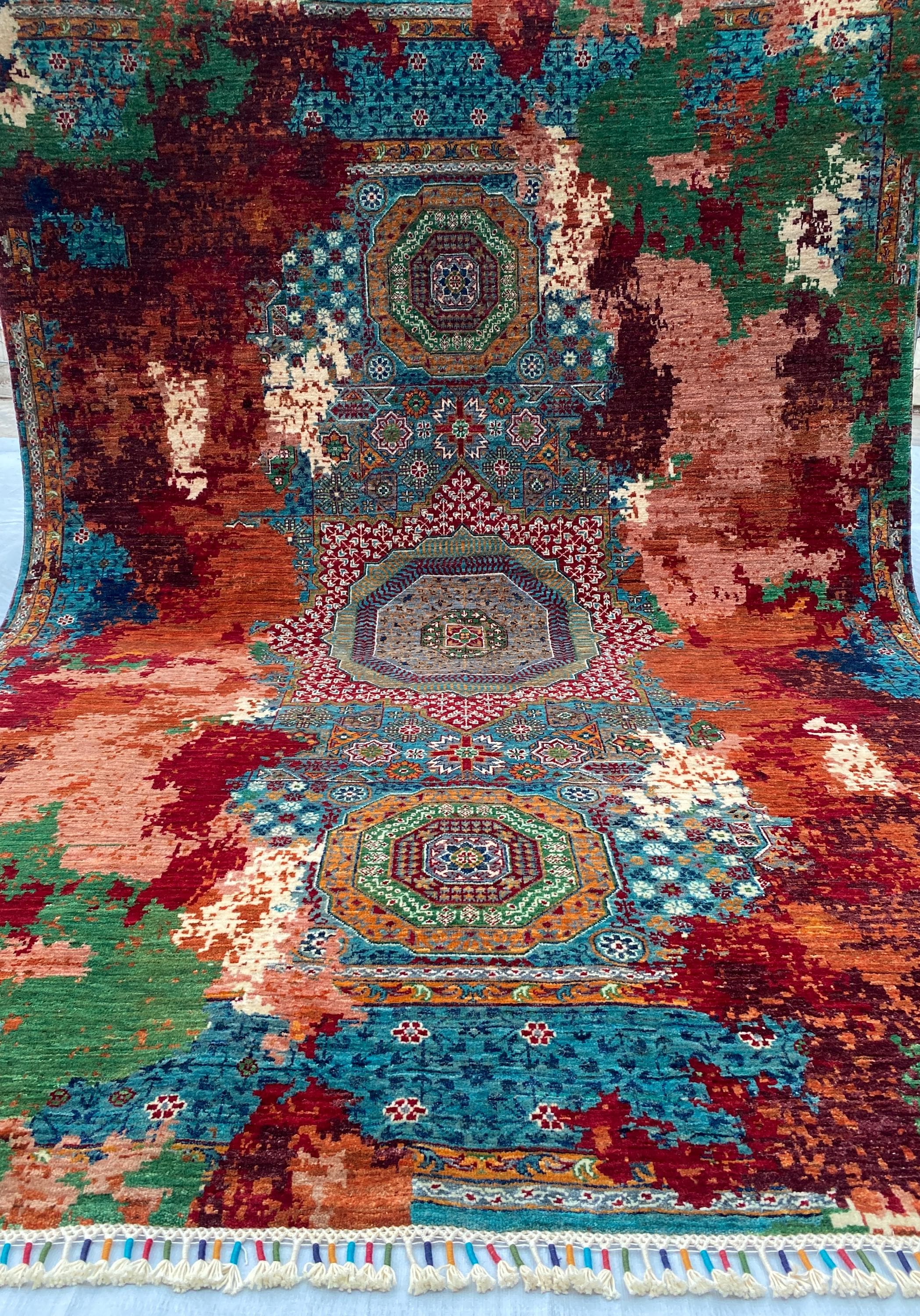Turkish Area Rug Texture 6x8ft Modern Mamluk Turkish Area Rug Turquoise Blue Red Hand Knotted ...