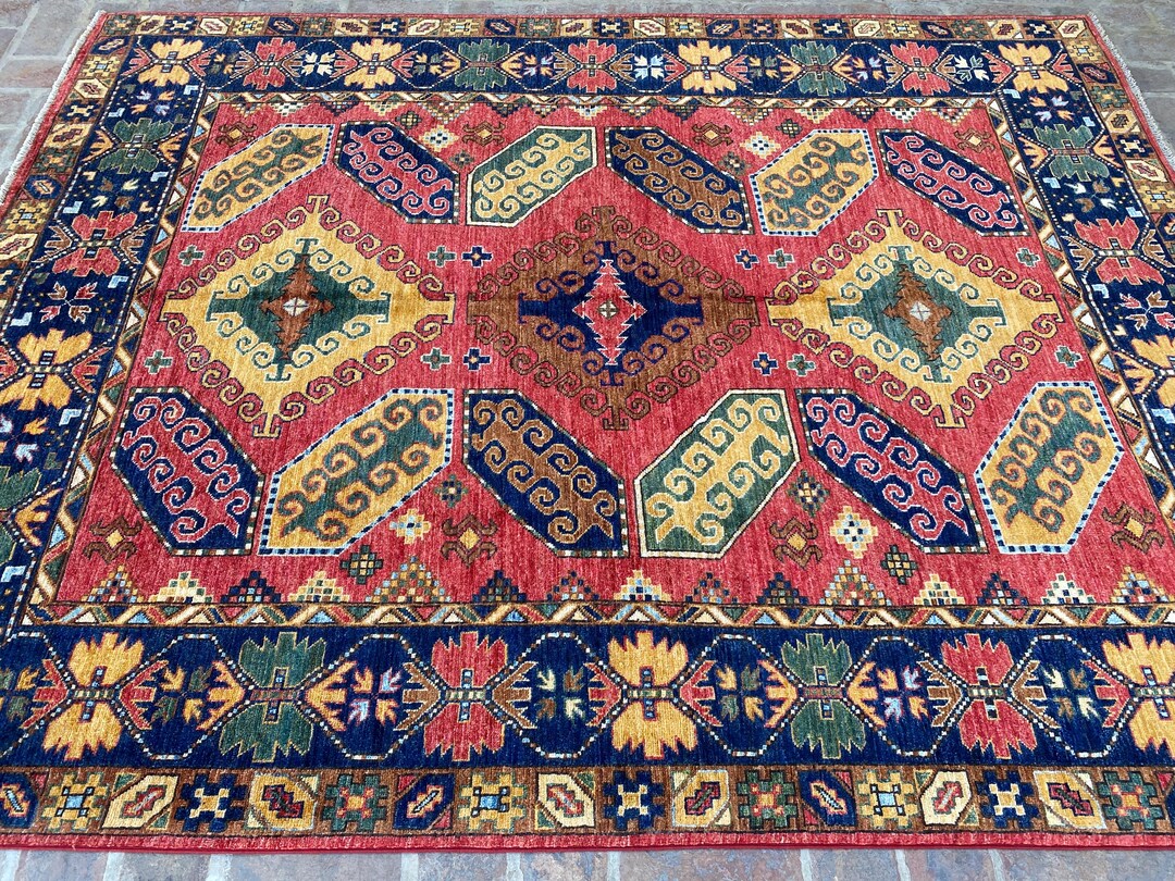 7x8ft Stunning Red Ersari Oriental Area Rug Afghan Hand Knotted Veg ...