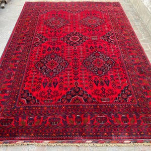 7x10 ft Afghan Bukhara rug, Turkmen Handmade Wool rug, Khal Muhammadi Khamyab rugs, Tribal rug, Bedroom Rug- Living room Carpet, 212x301 cm