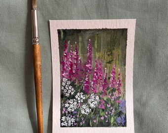 Wilde bloemen, gouache briefkaart