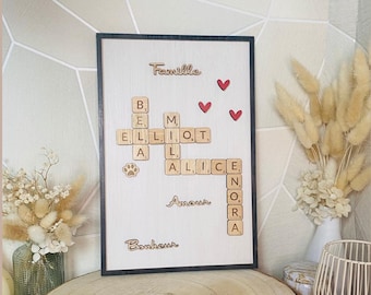 Cadre de scrabble personnalisé en bois rustique, cadeau du 5e Cadre de scrabble personnalisé en bois rustique, cadeau du 5e