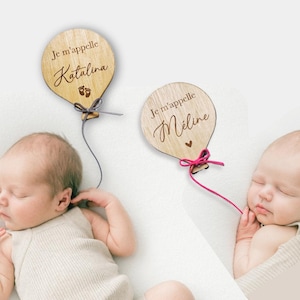 Carte de naissance personnalisée en bois en forme de ballon – Bienvenue bébé, souvenir unique de naissance,