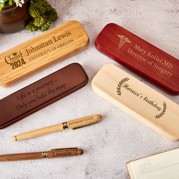 Custom Wood Pen Set, Wood Engraved Pen Holder, Personalized Business Pen Set, Graduation Gift idea, Pen Set for Medical Professionals