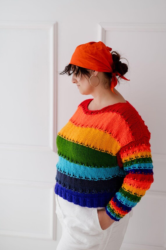 Sueter arcoiris hecho a mano Etsy Espana
