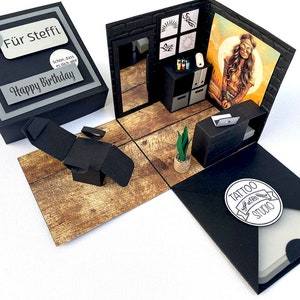 Popup Box / Explosionsbox Tattoo - Gutschein - Das perfekte Geschenk für bleibende Erinnerungen. Zum Geburtstag oder für andere Anlässe!
