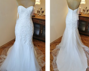 Wedding Designer Dress,, Benjamin Roberts"England Size S/Uk8 Milky white Tulle, French Lace, Plume 8