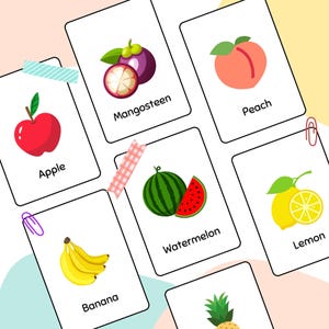 28 Cute Fruits Flash Cards | Flashcards for Kids | Toddler Preschool Kindergarten Learning Resource | Printable Flashcards | Learning Fruits