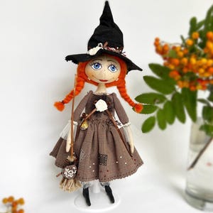 Handmade Red Witch Doll in beautiful Dress, Good Witch, Cute kitchen Witch Doll, Personalized Halloween Decor, Halloween Gift for Witch