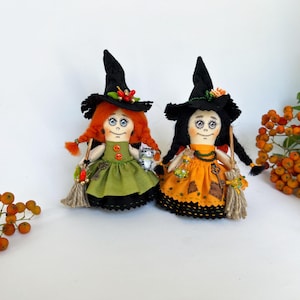 Handmade Miniature Witch Doll: Whimsical Halloween Ornament