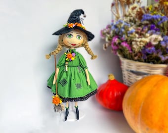 Custom Green Witch,  Handmade doll, Halloween Gift Ideas, Witchcraft, Witchy Decor, House Warming Gift