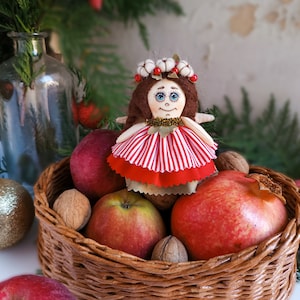Handmade Christmas cloth angel in wreath, Unique Christmas tree ornament and Decoration, Perfect Christmas Gift, Angel decoration, Rag doll