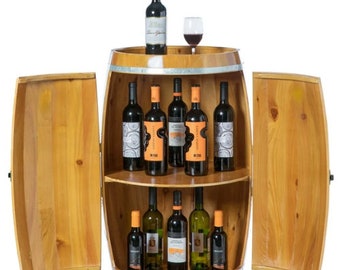 Wine Holder Made of Wood in the Shape of a Bar with Lockable Storage Cabinet.
