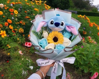 Bouquet en peluche Lilo Stitch, bouquet de jouets en peluche, bouquets au crochet, bouquet de fleurs anime, cadeau pour les enfants, cadeaux de Pâques