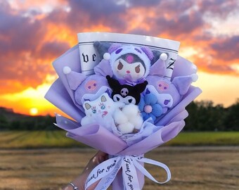 Kuromi Bouquet, Sanrio Bouquet, Artificial Flowers Bouquet, Unique Bouquet, Plush Animals Bouquet, Crochet Bouquet, Birthday Gifts