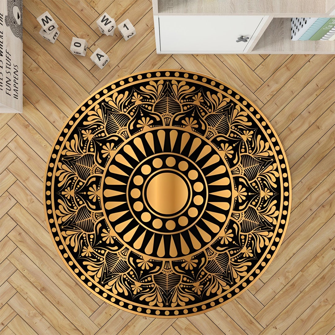 Black and Gold Rug Modern Luxury Round Rug Chic Decor Modern Decor ...