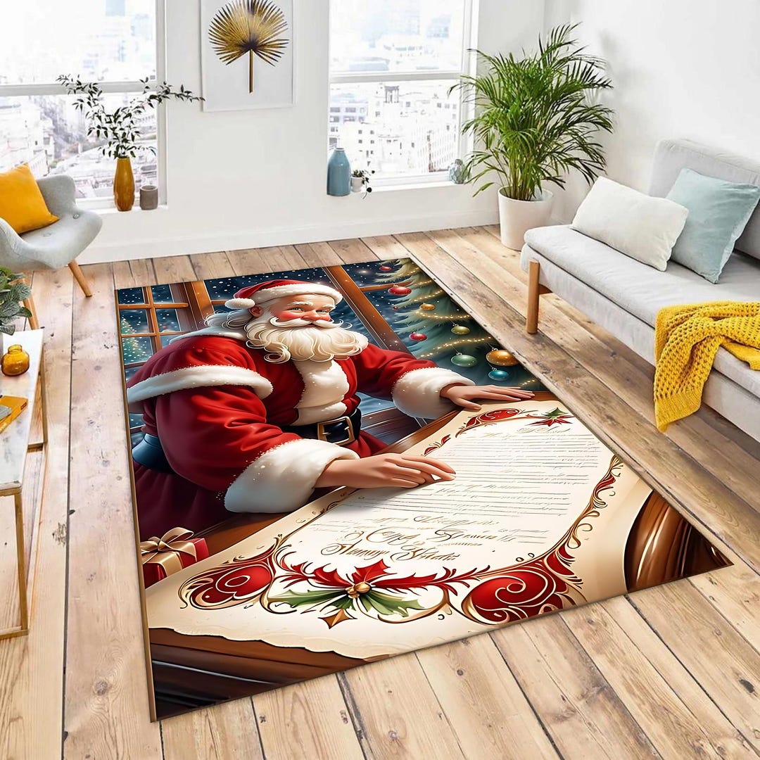 Santa Claus Floor Decor Rug, Merry Christmas Rug, Noel Gift Rug, Xmas ...