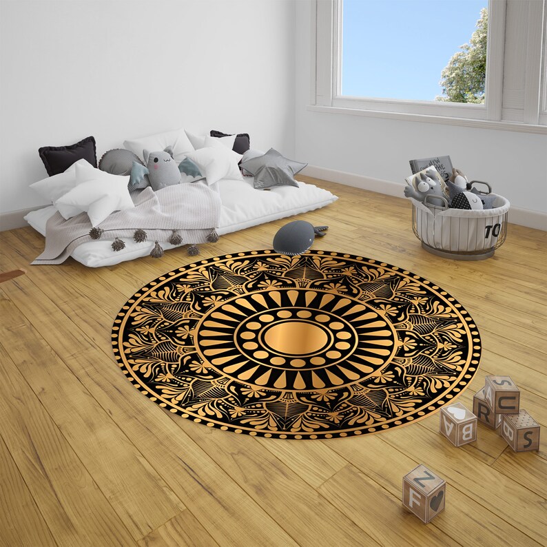 Black and Gold Rug Modern Luxury Round Rug Chic Decor Modern Decor ...
