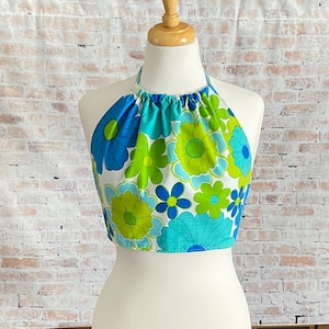 Womens OOAK Retro Mod Floral Halter Top Size Small