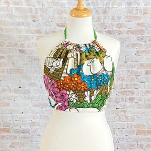 Womens OOAK 1970s Retro Halter Top Size Small