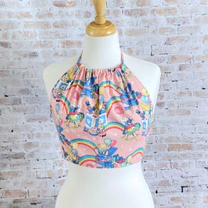 Womens OOAK Pink Animal Rainbow Halter Top Size Small