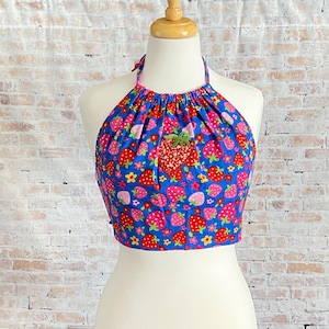 Womens OOAK Strawberry Halter Top Small