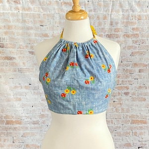 Womens OOAK Retro Flower Calico Halter Top Size Small