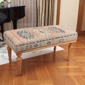 Hall furniture, fabric benches, corner bench seat, pouf footrest, foot rest stool, French country decor, modern ottoman, bedroom dresser
