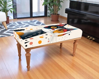 Colorful abstract cat print bench – playful and artistic ottoman for modern home, hallway or kids room décor, unique printed furniture