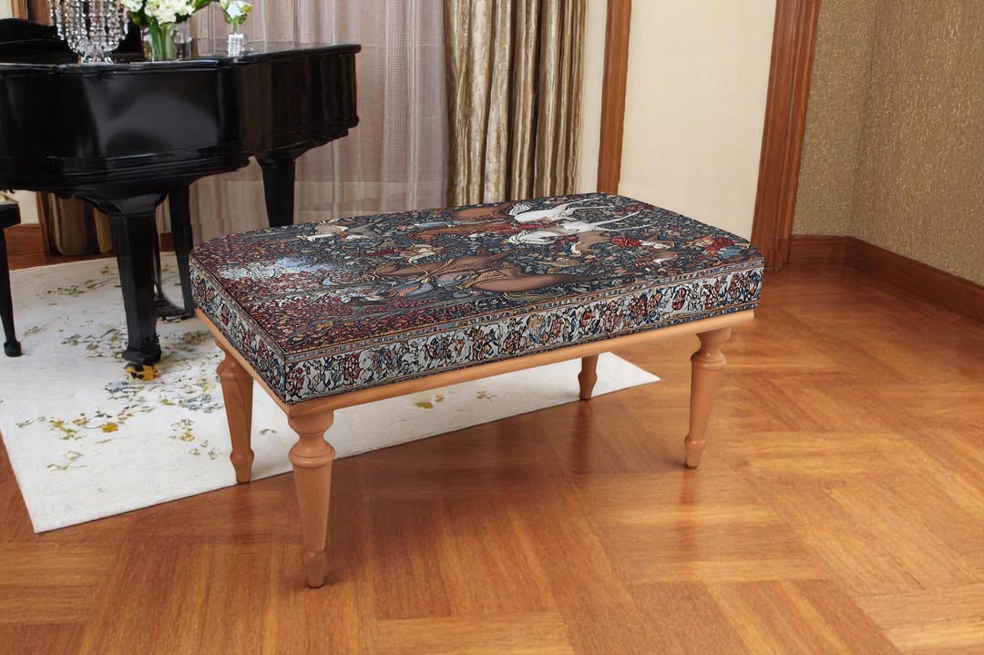 Turkish Rug Bench: Hunting Scene Pattern, Rustic Entryway Decor - Etsy