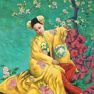 Original art, Oil painting, large oil painting, Gift art, Oil painting japan, Asian woman art, Original oil painting, Geisha painting