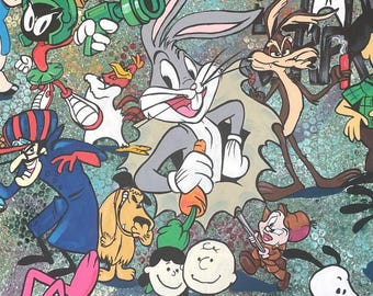 Pintura de desenho animado pop art pintada à mão: arte de rua moderna sobre tela