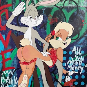 Cartoon Art Originale, Pittura Murale Moderna di Street Art, Pittura Pop Art, Pittura su Tela Originale, Pittura di Fumetto, 100% Dipinto a Mano