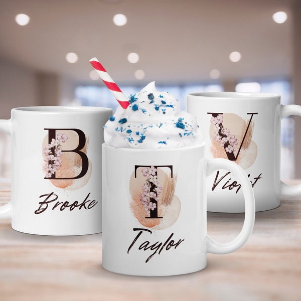 Personalisierte Tasse mit Namen, Geschenkidee mit Blumen