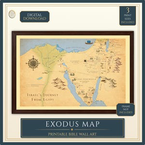 Exodus Map Printable, Israel's Journey from Egypt, Bible Map Art, Old Testament Print, Christian Gift, Classroom Decor, Digital Download