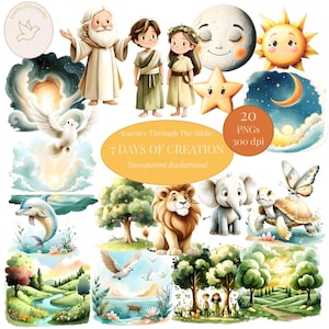 7 Days of Creation Clipart, Genesis Bible Story for Kids, Old Testament Characters, Christian Printables & Bible Clipart for Sunday School