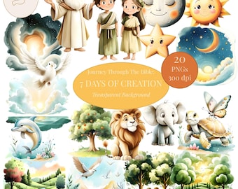 7 Days of Creation Clipart, Genesis Bible Story for Kids, Old Testament Characters, Christian Printables & Bible Clipart for Sunday School