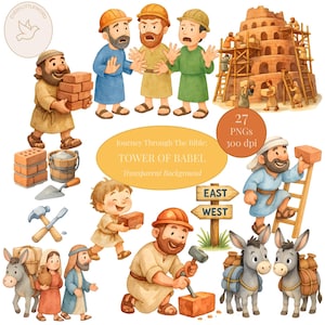 Old Testament Bible Characters Clipart: Tower of Babel Bible Story, Watercolor Biblical Characters, Old Testament PNG, Sunday School Clipart