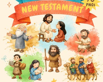 New Testament Clipart Bundle, Watercolor Bible Clipart, Biblical People Clipart, Religious Clipart, Biblical Characters, Biblical Stories