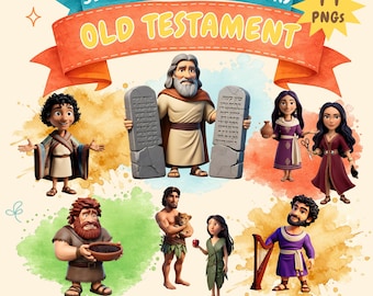 Paquete de imágenes prediseñadas de personajes bíblicos, historias bíblicas, imágenes prediseñadas de personajes bíblicos, imágenes prediseñadas religiosas, imágenes prediseñadas del Antiguo Testamento, 44 imágenes PNG