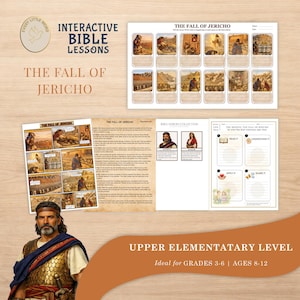 The Fall of Jericho Bible Lesson, Kids Sunday School Activity, Bible Story Comic Strip, Story Map & Teacher Guide,Childrens Bible Activities