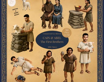 Kain och Abel Clipart, Gamla testamentets PNG-bilder, utskrivbara bibelberättelser, bibelfigurer, clipart från Genesis, söndagsskola och kristet hantverk