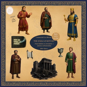 Bible Clipart: The Exile & Return, Daniel in Lion’s Den, Fiery Furnace, Nehemiah, Belshazzar’s Feast, Bible Story PNG Set, Biblical People