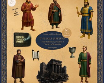 Imágenes prediseñadas bíblicas: El exilio y el regreso, Daniel en el foso de los leones, Horno de fuego, Nehemías, El festín de Belsasar, Conjunto de imágenes PNG de historias bíblicas, Personajes bíblicos