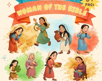 Women of the Bible Clipart Bundle, Bible People PNG, New & Old Testament Women, Watercolor Bible Story Illustrations, Children Sunday School