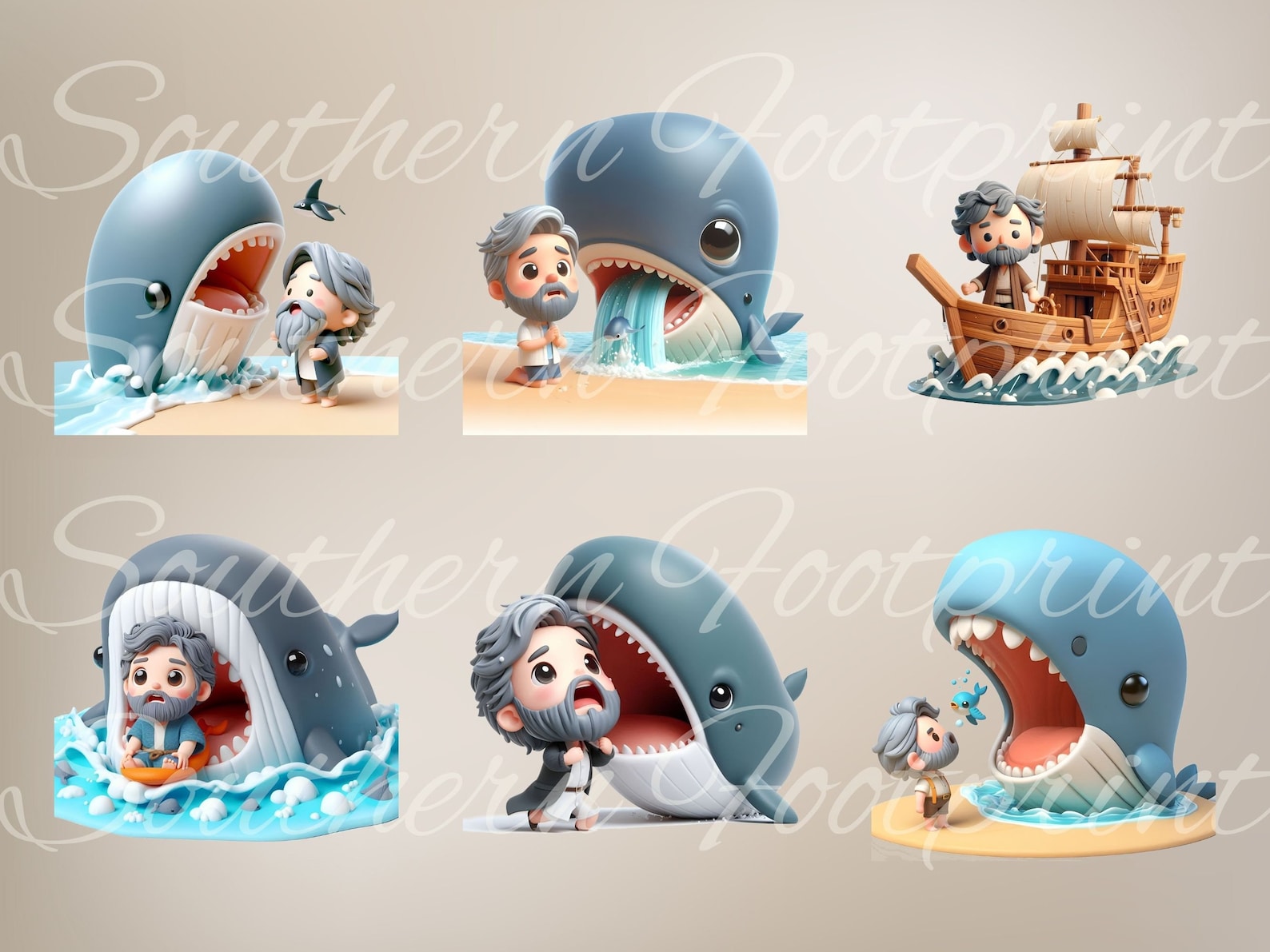 Jonah and the Whale Children's Clipart Bundle, Digital Download, Bible ...