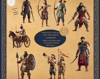 Paquete de imágenes prediseñadas de guerreros del Antiguo Testamento, soldados y héroes de los libros de Samuel, personajes bíblicos, historias bíblicas, escenas de batalla.